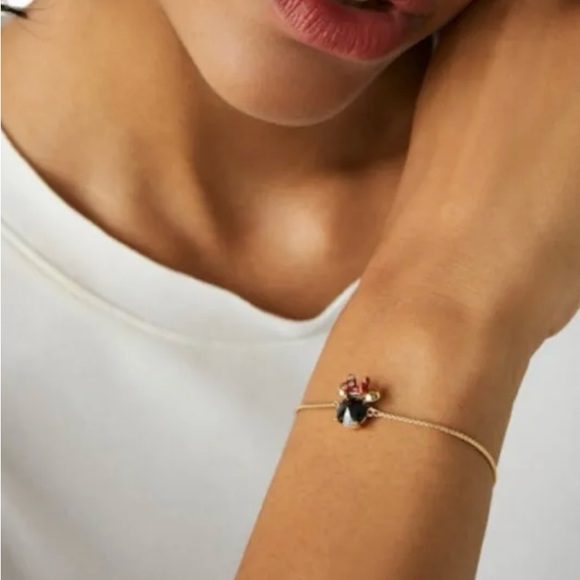 Kate Spade x Disney Minnie Mouse Gold Slider Lariat Bracelet Black Stone - Picture 1 of 6